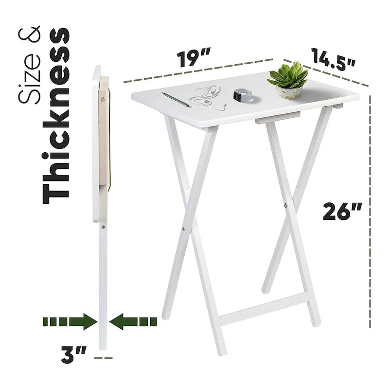 Plateau TV et table d'appoint pliables et compacts en bois massif PJ Wood, blanc, ensemble de 2 pièces - 18,44