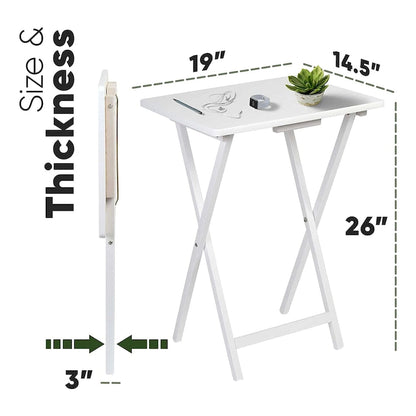 Plateau TV et table d'appoint pliables et compacts en bois massif PJ Wood, blanc, ensemble de 2 pièces - 18,44
