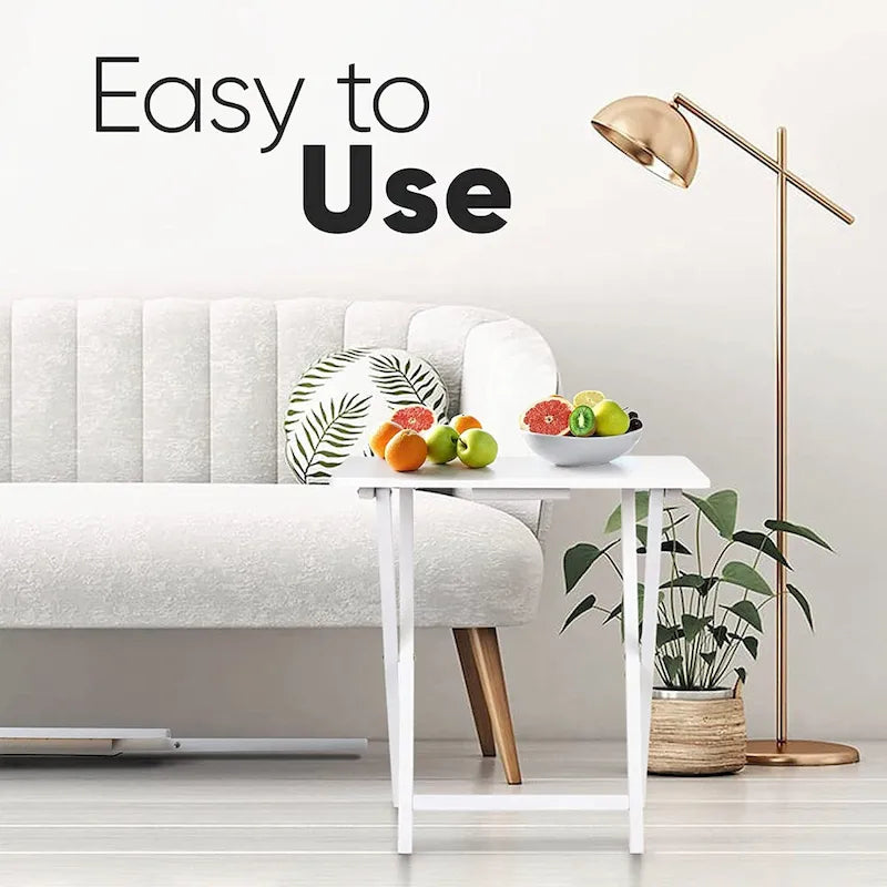 Plateau TV et table d'appoint pliables et compacts en bois massif PJ Wood, blanc, ensemble de 2 pièces - 18,44