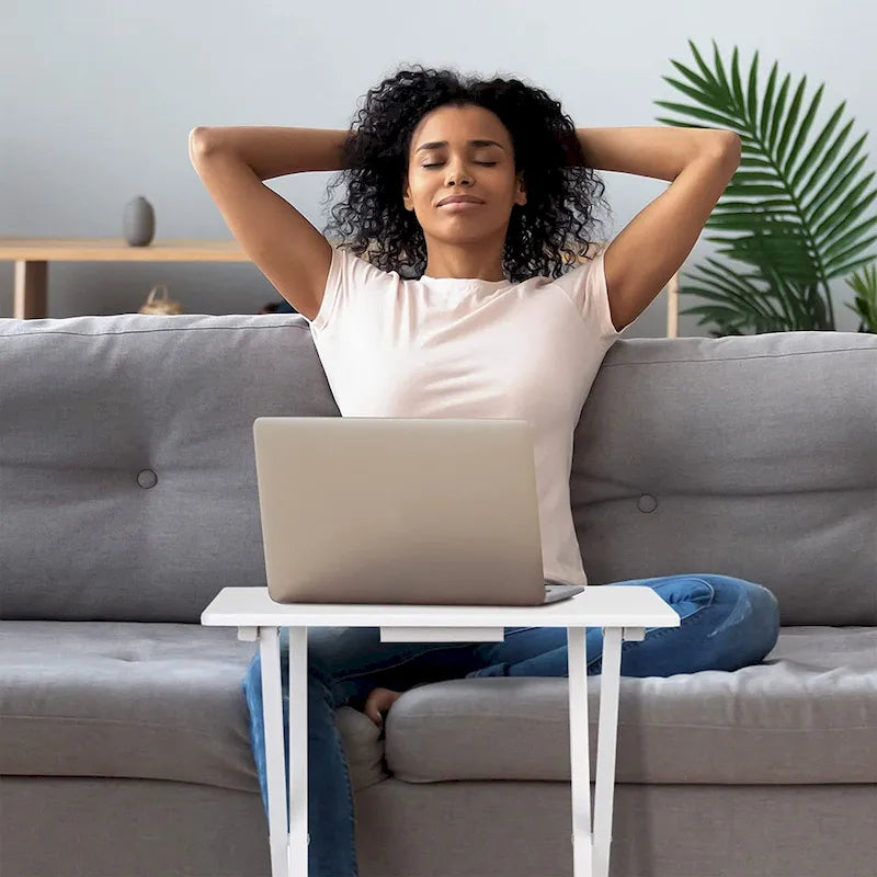 Plateau TV et table d'appoint pliables et compacts en bois massif PJ Wood, blanc, ensemble de 2 pièces - 18,44