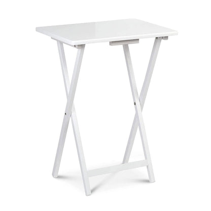 Plateau TV et table d'appoint pliables et compacts en bois massif PJ Wood, blanc, ensemble de 2 pièces - 18,44