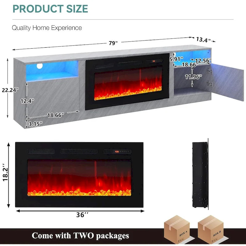 Meuble TV avec cheminée électrique de 36 pouces (79 pouces)