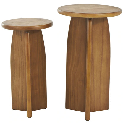 Table d'appoint piédestal en bois - Lot de 2, noir ou marron - Roche River Decor