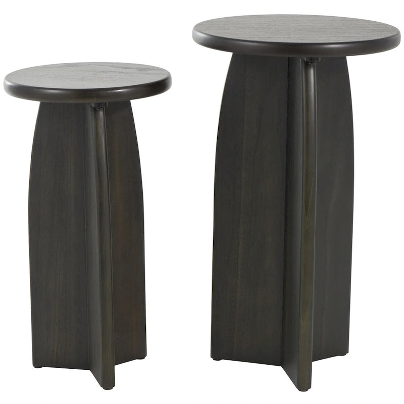 Wood Pedestal Side End Accent Table - Set of 2 Black or Brown - Roche River Decor