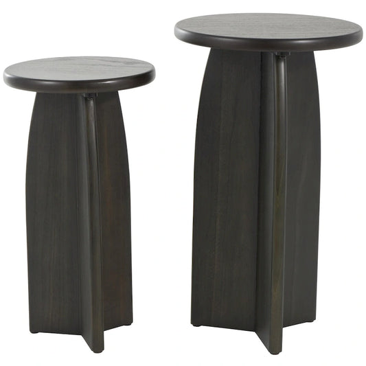 Wood Pedestal Side End Accent Table - Set of 2 Black or Brown - Roche River Decor