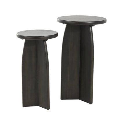 Table d'appoint piédestal en bois - Lot de 2, noir ou marron - Roche River Decor
