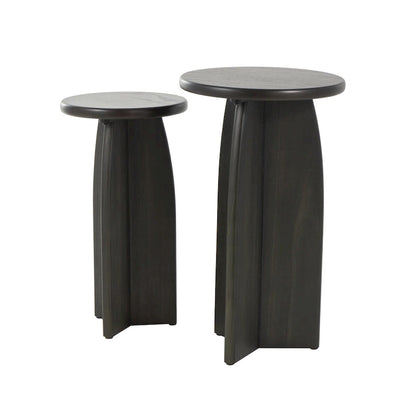 Table d'appoint piédestal en bois - Lot de 2, noir ou marron - Roche River Decor