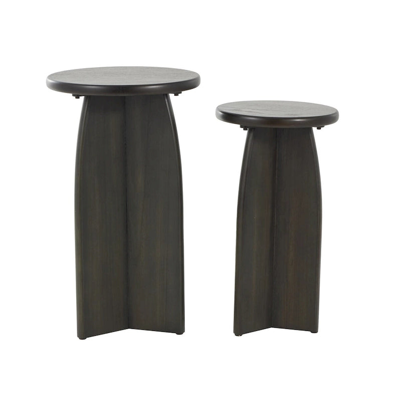 Table d'appoint piédestal en bois - Lot de 2, noir ou marron - Roche River Decor