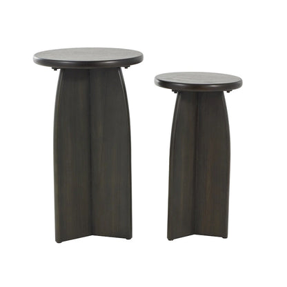 Table d'appoint piédestal en bois - Lot de 2, noir ou marron - Roche River Decor