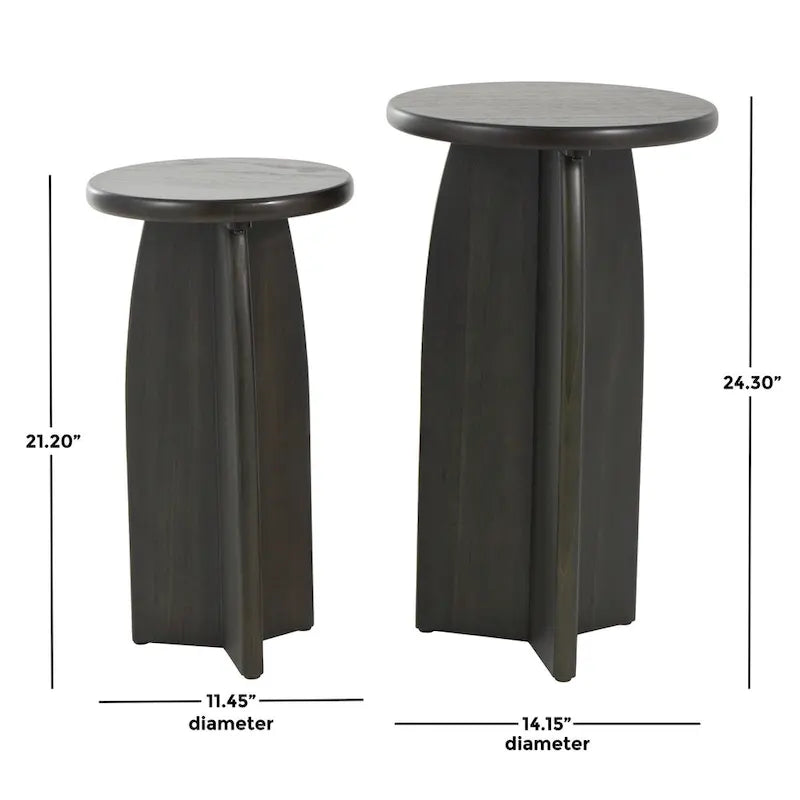 Table d'appoint piédestal en bois - Lot de 2, noir ou marron - Roche River Decor