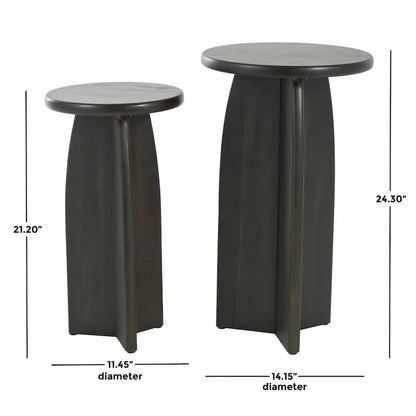 Table d'appoint piédestal en bois - Lot de 2, noir ou marron - Roche River Decor