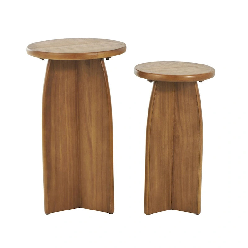 Table d'appoint piédestal en bois - Lot de 2, noir ou marron - Roche River Decor