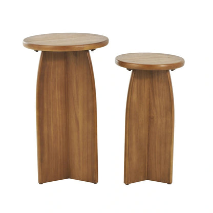 Table d'appoint piédestal en bois - Lot de 2, noir ou marron - Roche River Decor