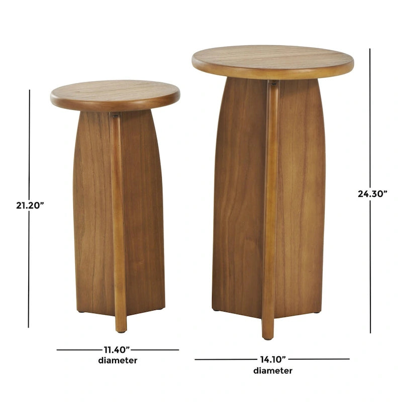 Table d'appoint piédestal en bois - Lot de 2, noir ou marron - Roche River Decor
