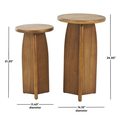 Table d'appoint piédestal en bois - Lot de 2, noir ou marron - Roche River Decor