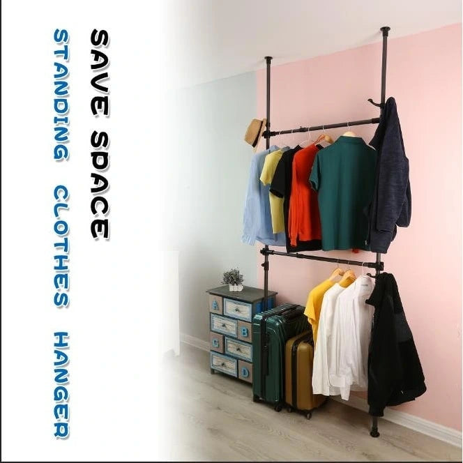 Portant à vêtements télescopique, montage facile et rapide, sans abîmer les murs ni les plafonds.