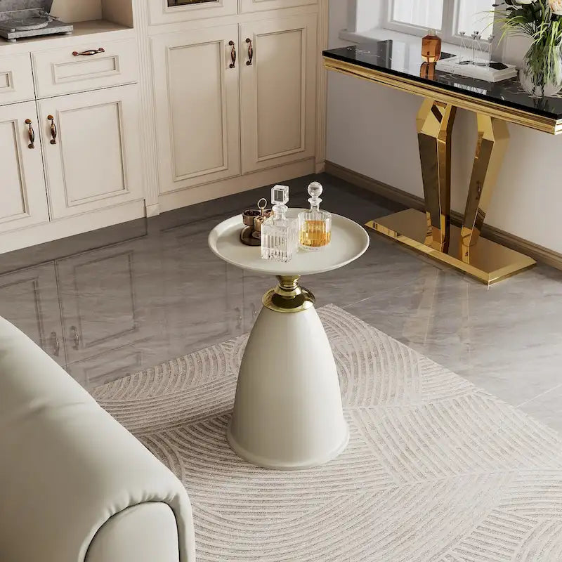 Luxury Design Iron End Table, Minimalist Round Side Table for Small Space