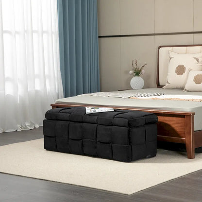 Banc coffre ottoman rembourré en velours avec charnière de sécurité pour salon, chambre