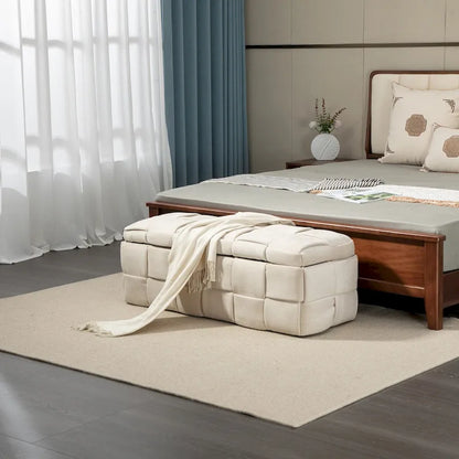 Banc coffre ottoman rembourré en velours avec charnière de sécurité pour salon, chambre