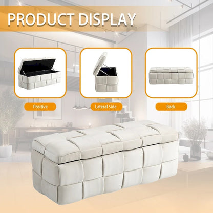 Banc coffre ottoman rembourré en velours avec charnière de sécurité pour salon, chambre