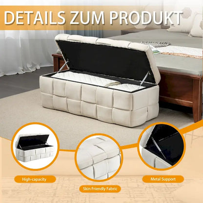 Banc coffre ottoman rembourré en velours avec charnière de sécurité pour salon, chambre