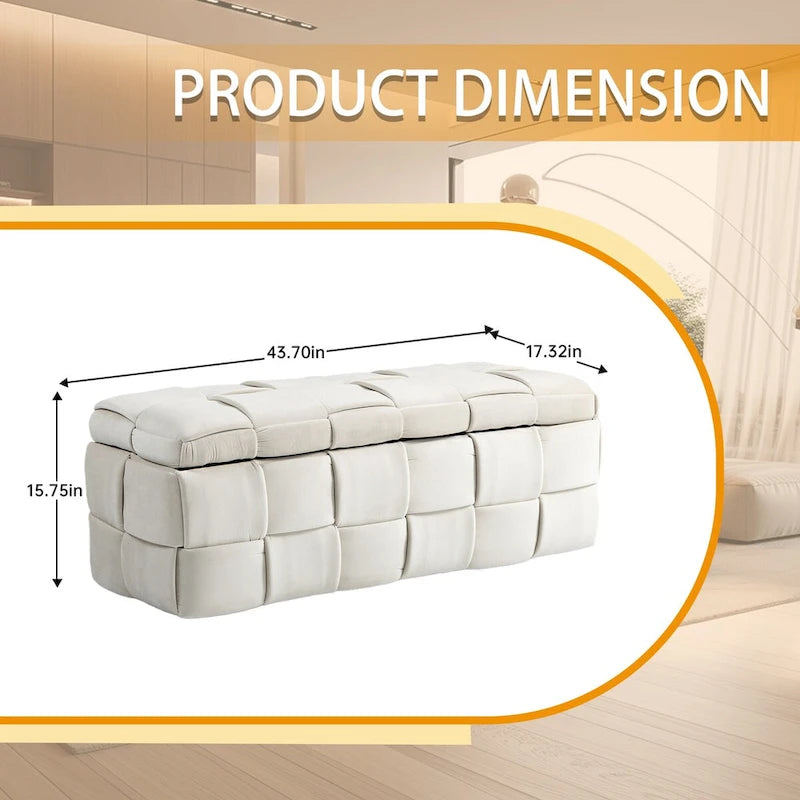 Banc coffre ottoman rembourré en velours avec charnière de sécurité pour salon, chambre