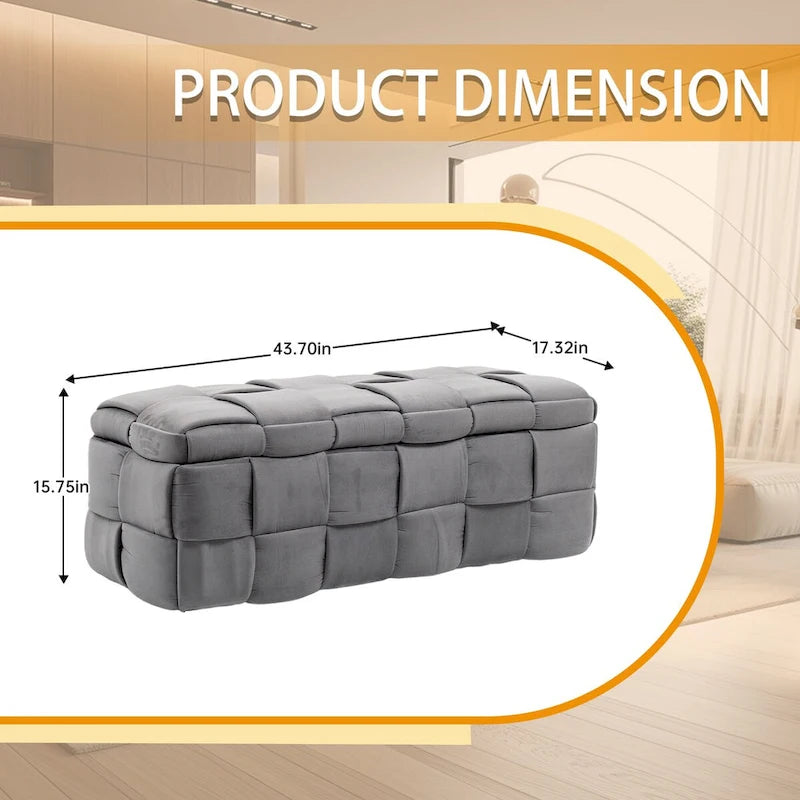 Banc coffre ottoman rembourré en velours avec charnière de sécurité pour salon, chambre