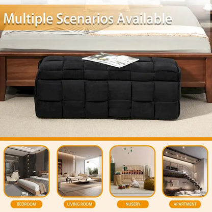 Banc coffre ottoman rembourré en velours avec charnière de sécurité pour salon, chambre