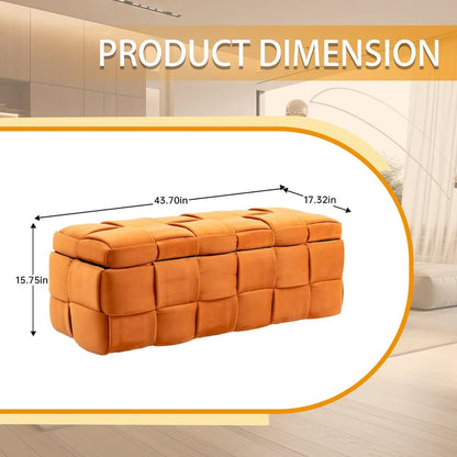 Banc coffre ottoman rembourré en velours avec charnière de sécurité pour salon, chambre