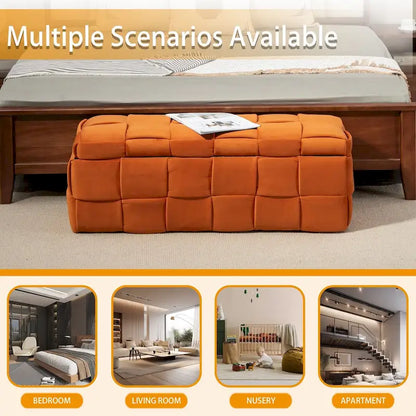 Banc coffre ottoman rembourré en velours avec charnière de sécurité pour salon, chambre