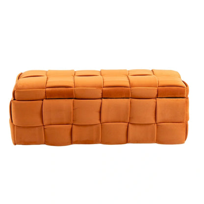 Banc coffre ottoman rembourré en velours avec charnière de sécurité pour salon, chambre