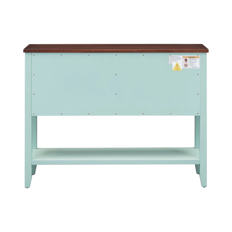 Buffet console vintage bleu avec étagère inférieure