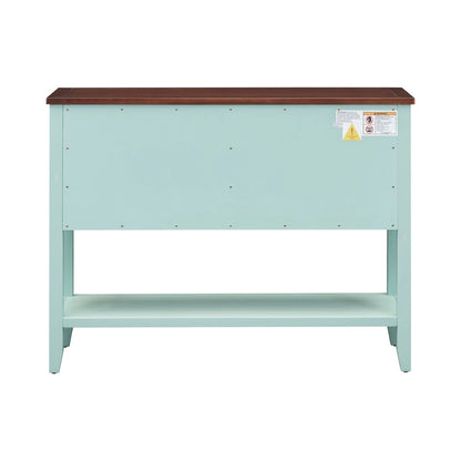 Buffet console vintage bleu avec étagère inférieure