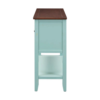 Buffet console vintage bleu avec étagère inférieure