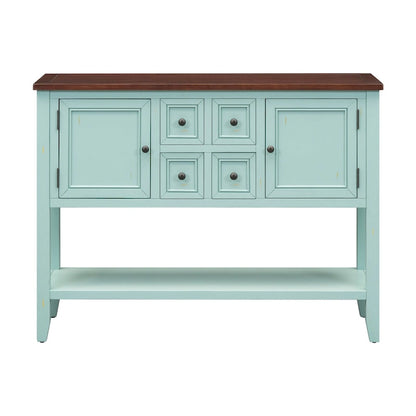 Buffet console vintage bleu avec étagère inférieure