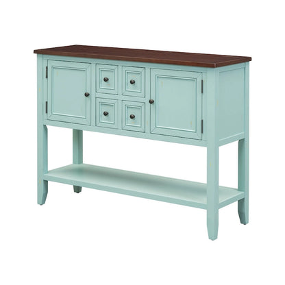 Buffet console vintage bleu avec étagère inférieure