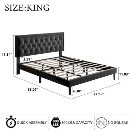 Cadre de lit moderne avec tête de lit capitonnée en velours