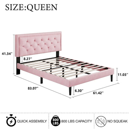 Cadre de lit moderne avec tête de lit capitonnée en velours