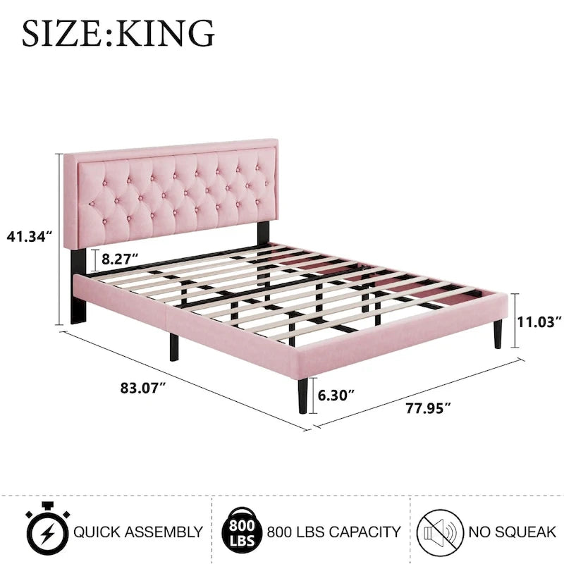 Cadre de lit moderne avec tête de lit capitonnée en velours