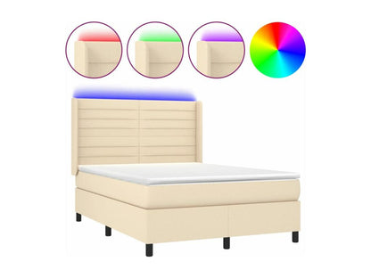 Sommier tapissier avec matelas et LED Crème 140x200 cm Tissu