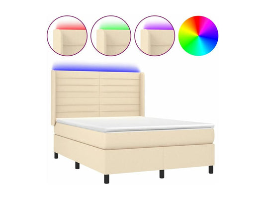 Sommier tapissier avec matelas et LED Crème 140x200 cm Tissu