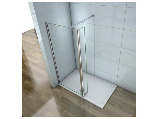 Paroi de douche à l'italienne 60 40x200cm avec retour pivotant - Verre 8mm trempé - Avec barre de fixation 140cm récupérable