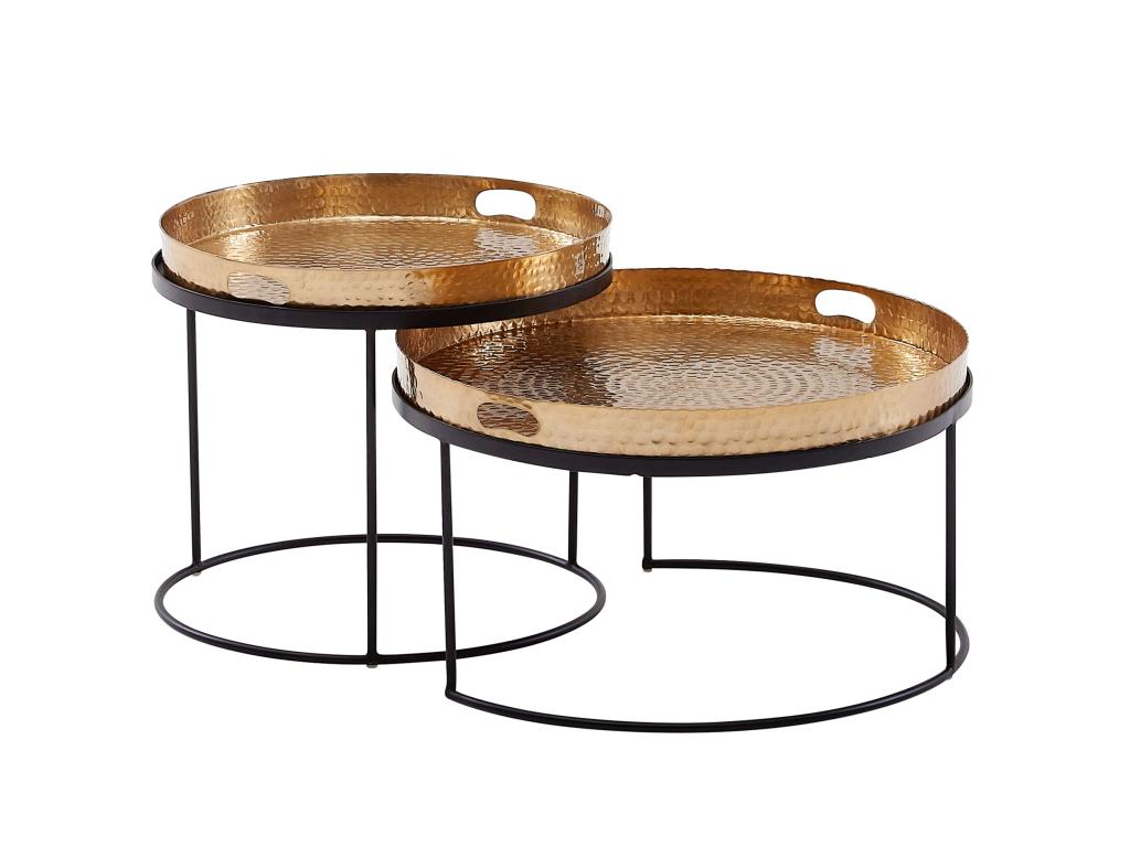 Table d'appoint Lot de 2 Table Basse de Salon Métal Orientale Aluminium