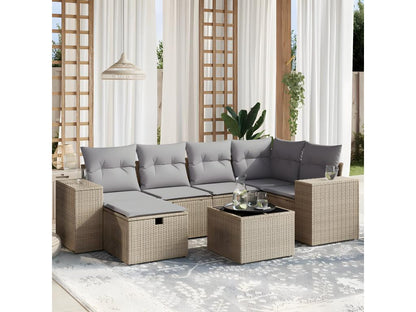 Salon de jardin avec coussins 7pcs méMeublita beige résine tressée
