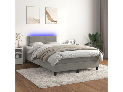 Sommier tapissier matelas et LED Gris clair 120x200 cm Velours