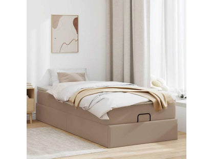 Cadre de lit ottoman et matelas cappuccino 90x190 cm similicuir