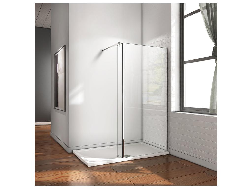 Paroi de douche à l'italienne avec retour pivotant fixé 70 25x200cm avec barre de fixation 90cm en carré en 8mm verre anticalcaire