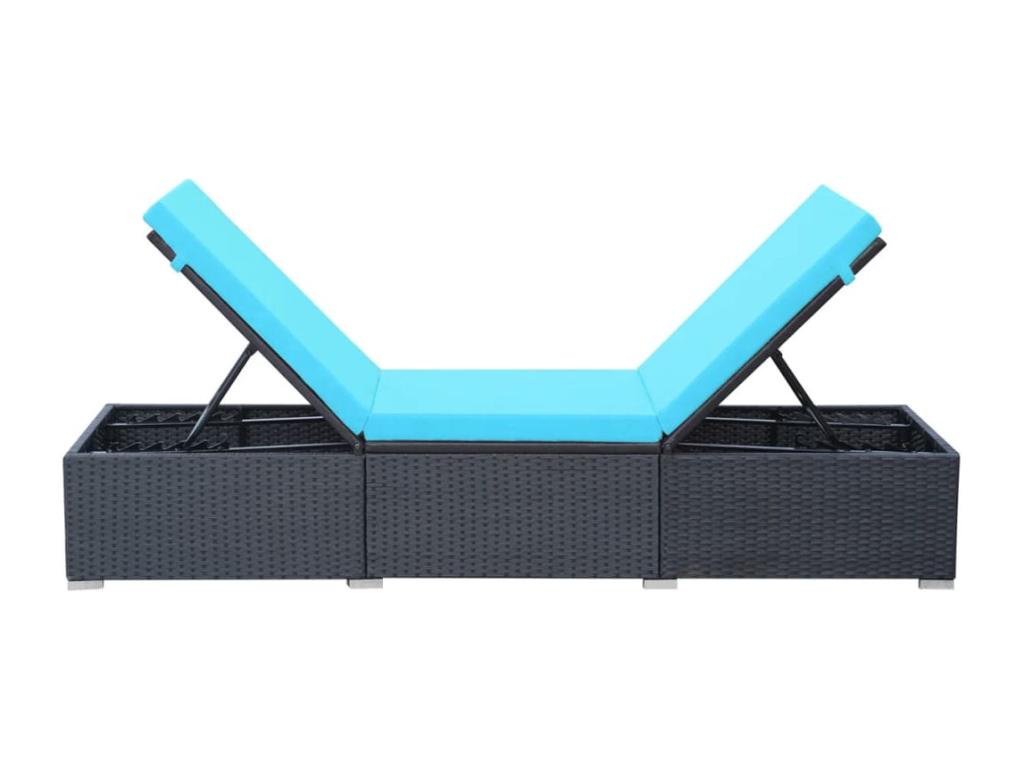 Chaise longue avec coussin Résine tressée Noir