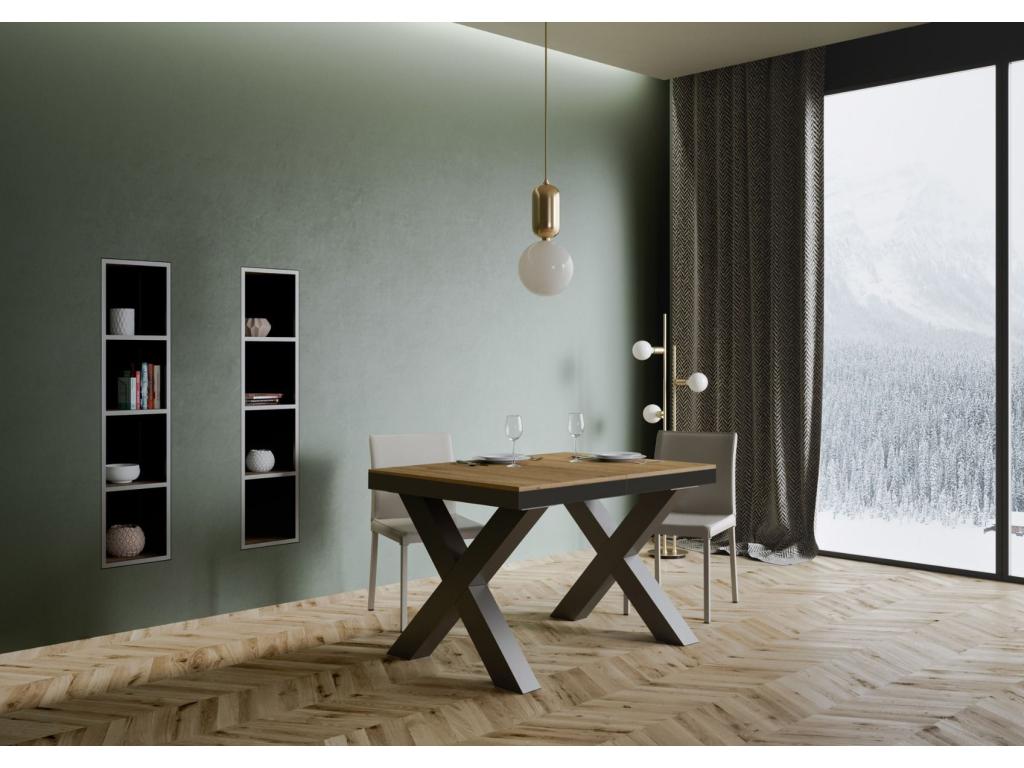 Table extensible 90x120/380 cm Meublita Evolution Chêne Nature cadre Anthracite