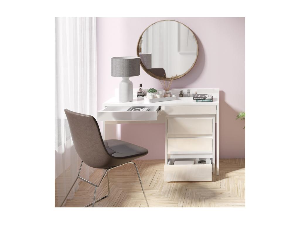 Bureau Coiffeuse design avec deux tiroirs collection Meublita coloris blanc finitions brillantes